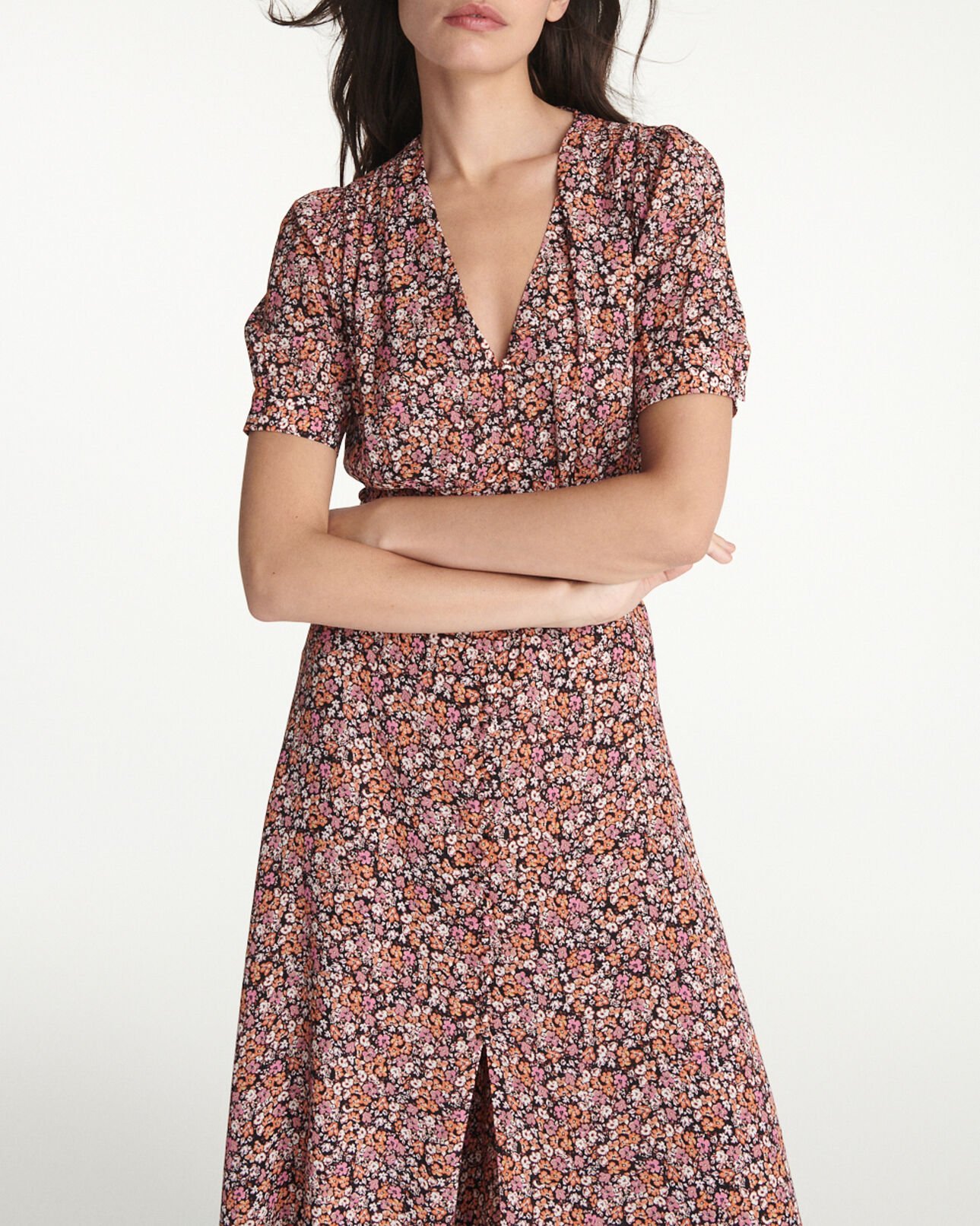 The Kooples MUJER PINK vestido largo floreado