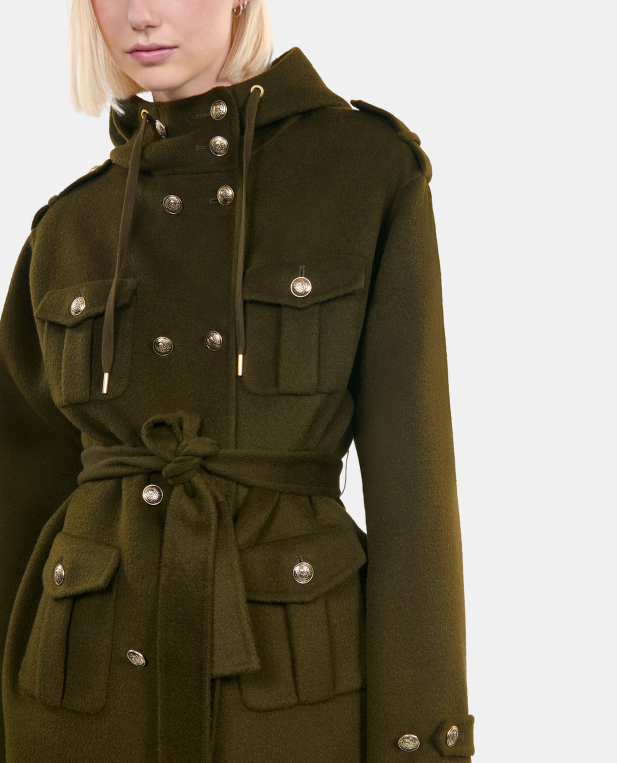 Khaki officer-style wool blend jacket, KAKI, hi-res image number null