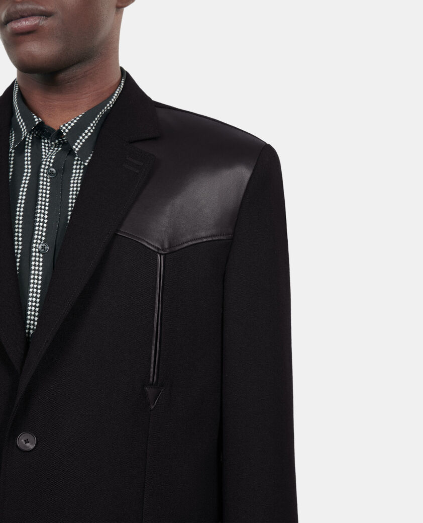 The Kooples HOMME BLACK veste en laine avec d&eacute;tails en cuir noire
