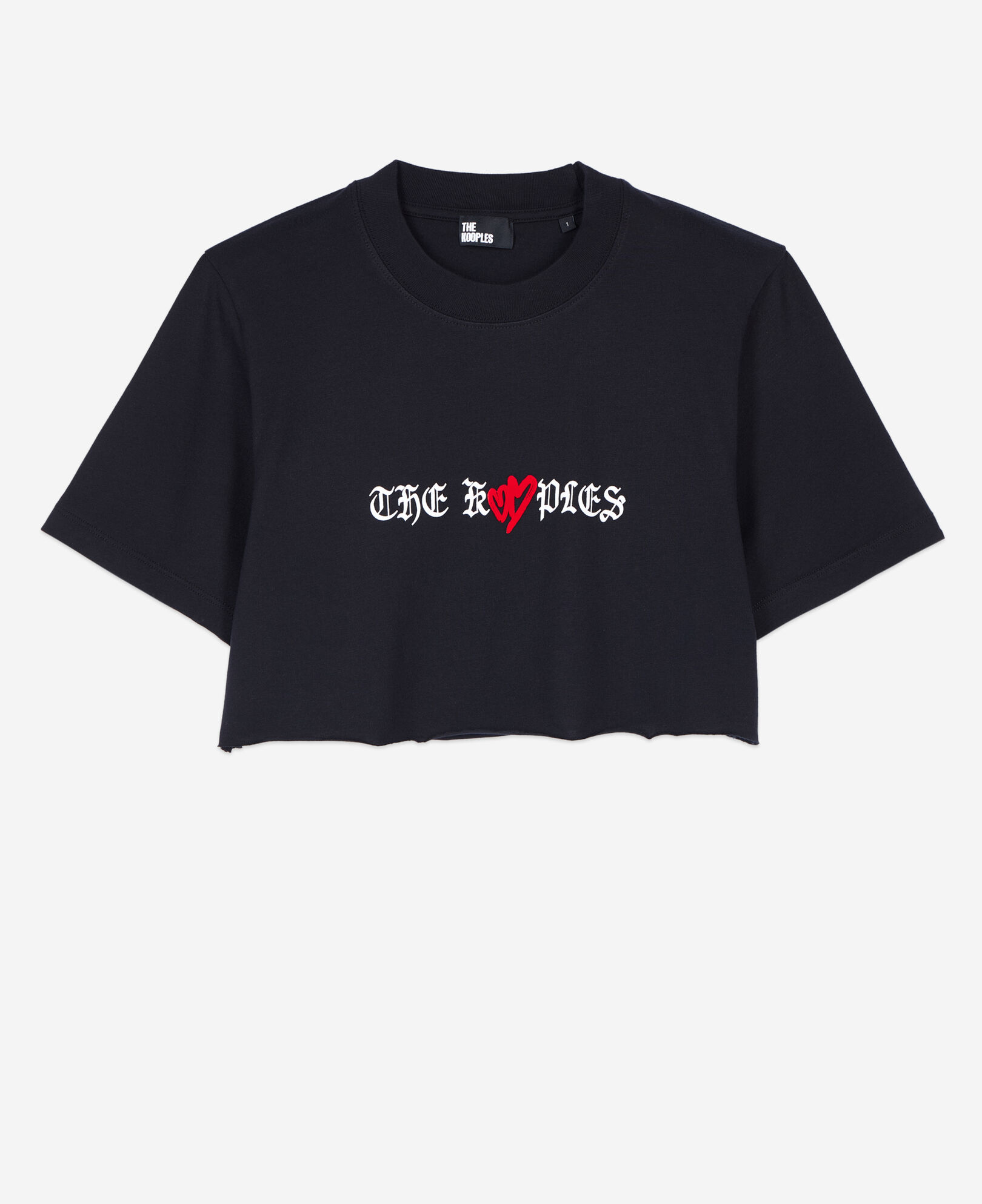 The Kooples DAMEN BLACK schwarzes t-shirt mit twin hearts-siebdruck