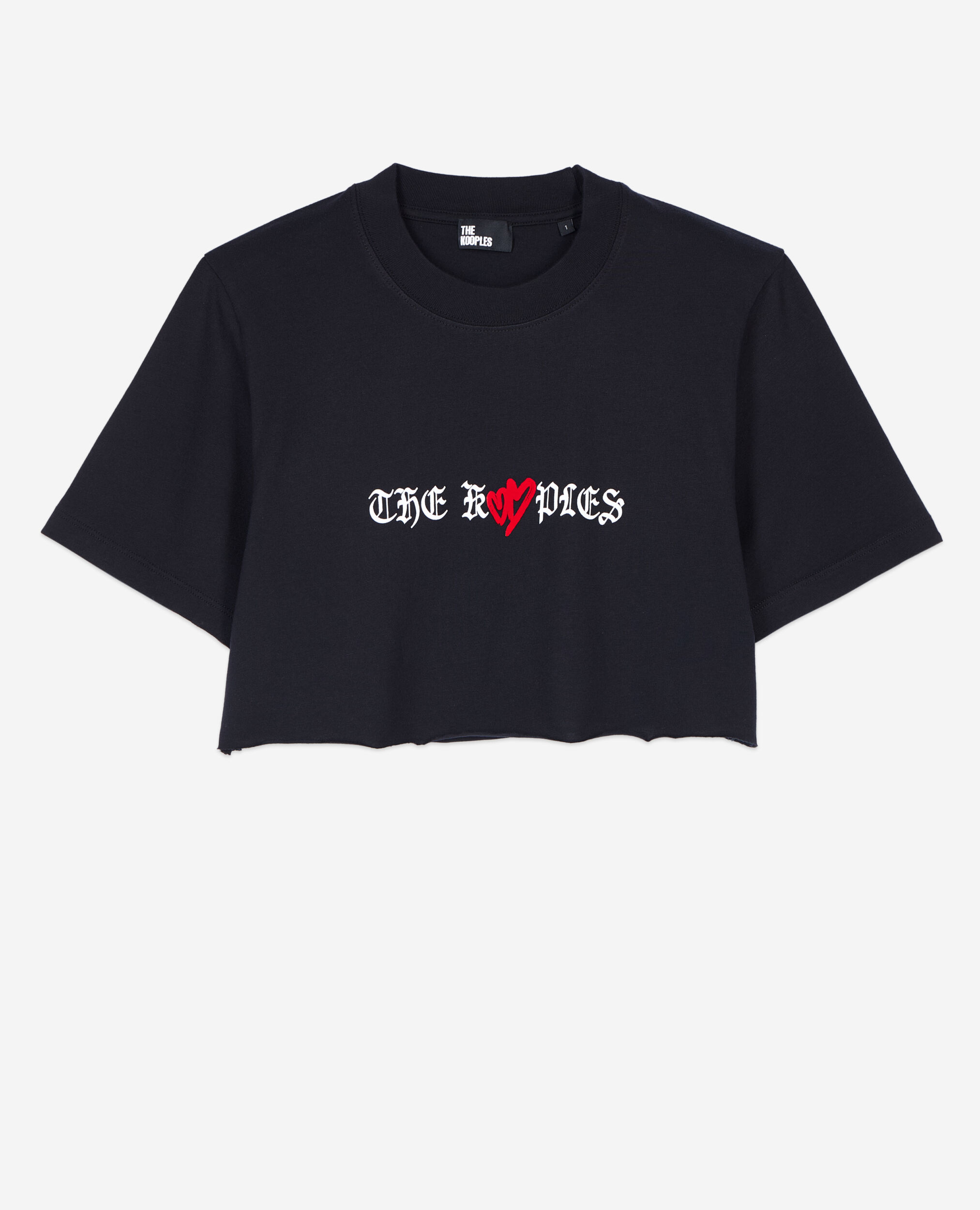 Schwarzes T-Shirt mit Twin hearts-Siebdruck, BLACK, hi-res image number null