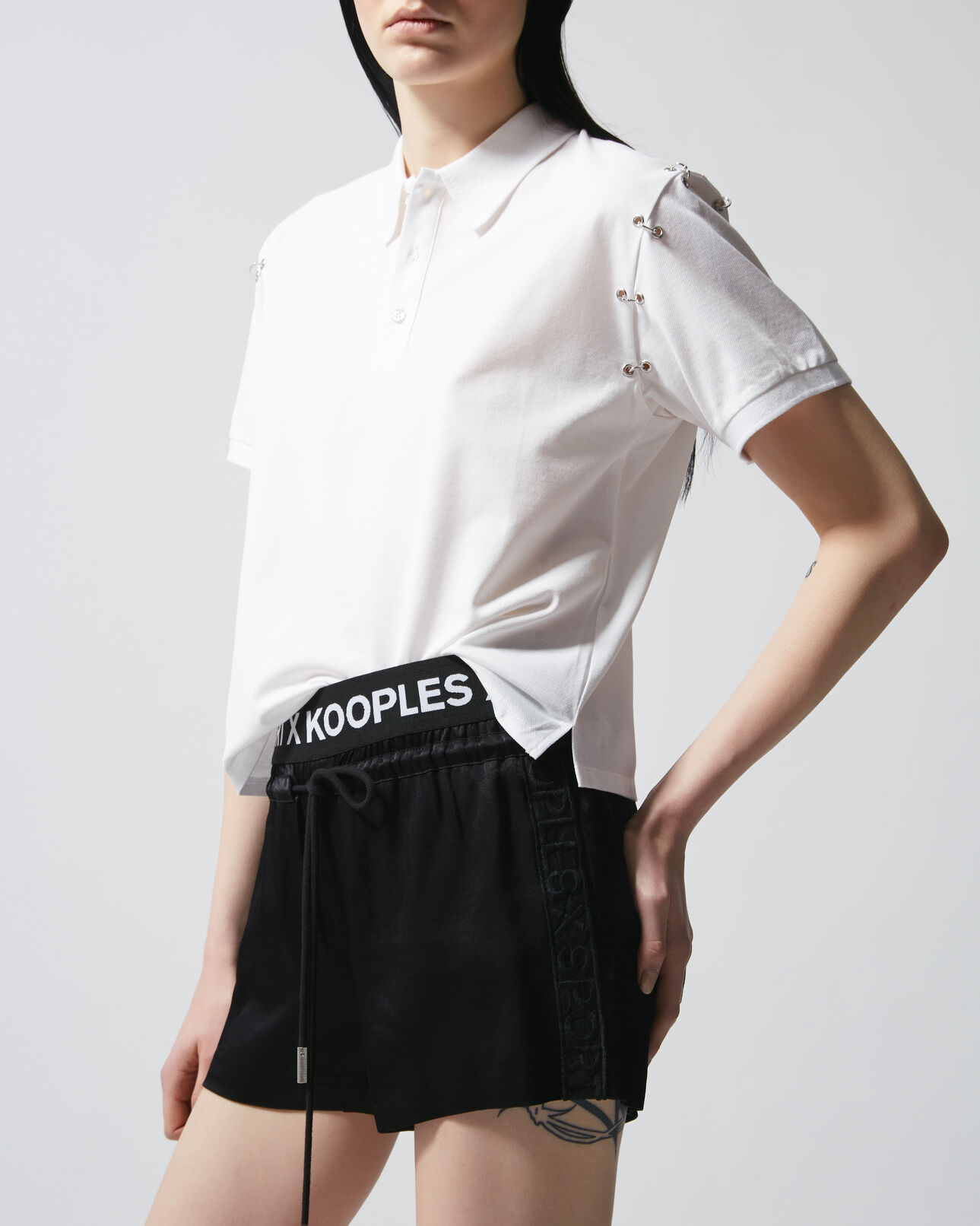 The Kooples FEMME BLACK short noir fluide à bande logo