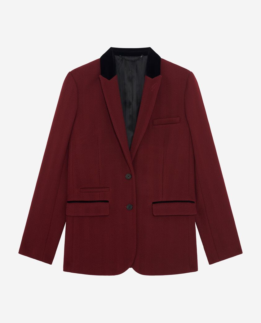 The Kooples WOMEN WINE RED jacket with burgundy velvet collar
