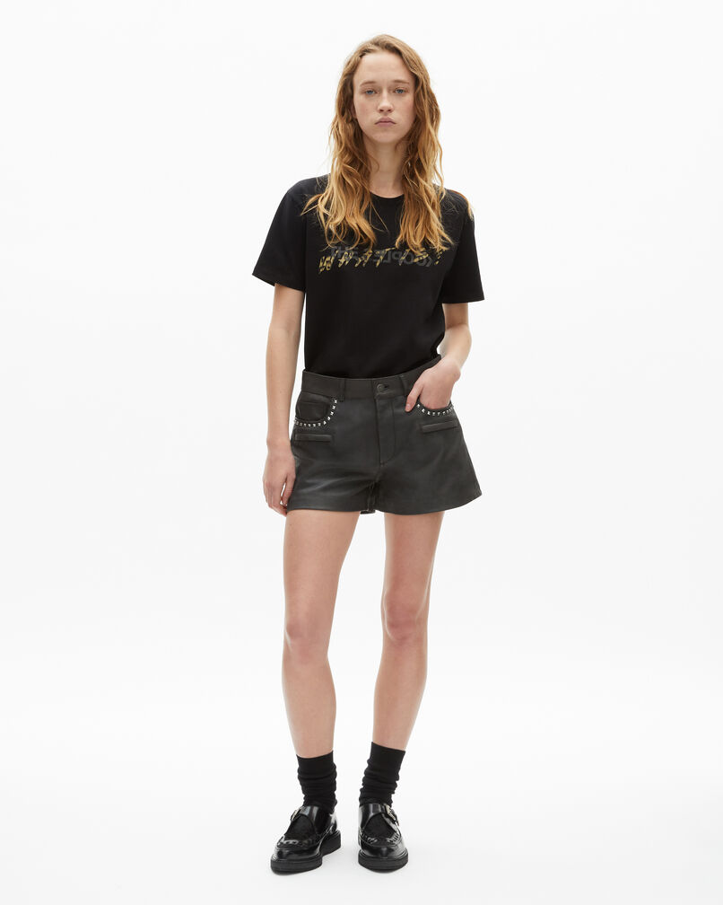 The Kooples WOMEN BLACK STONE black leather shorts