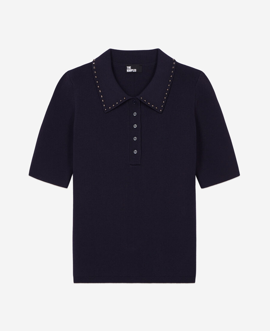 The Kooples F NAVY navy blue knitted polo t-shirt
