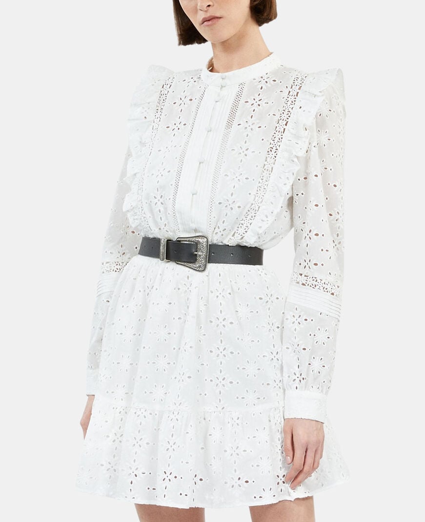 The Kooples MUJER WHITE vestido corto blanco bordado inglés