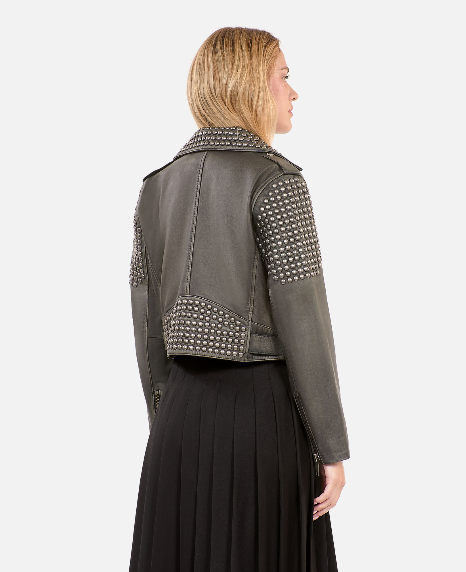 The Kooples WOMEN BLACK studded black leather jacket