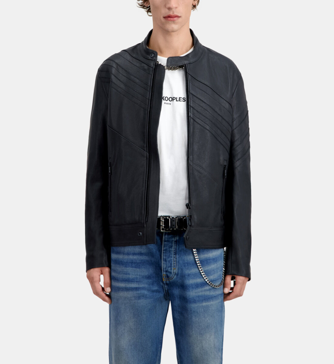 Black leather biker jacket