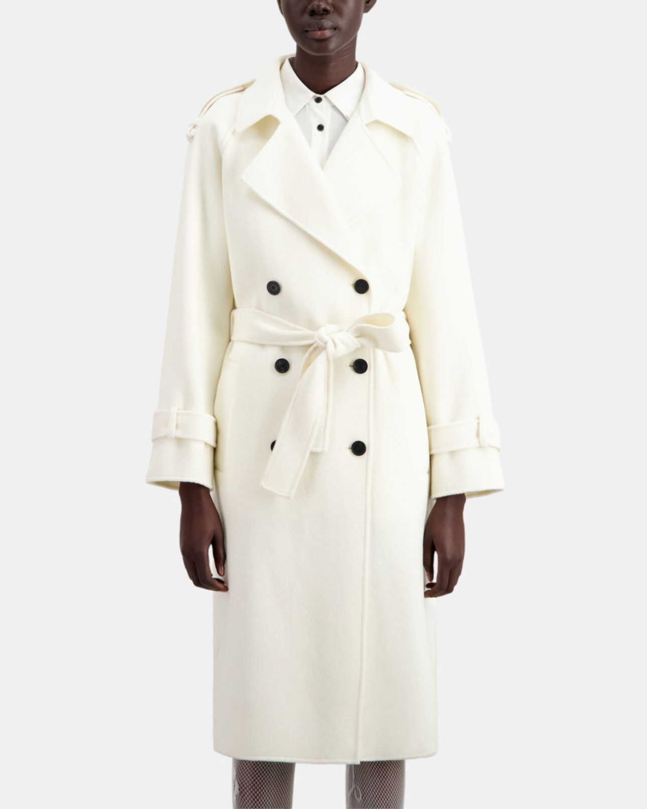 The Kooples FEMME ECRU manteau long écru en mélange de laine