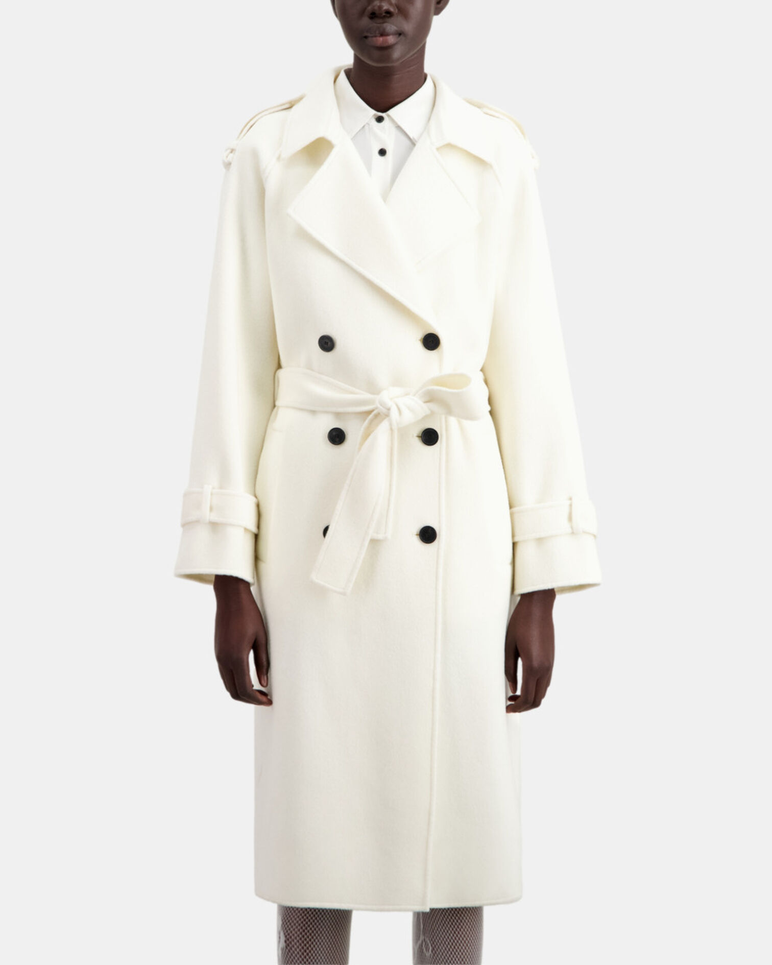 Manteau long écru en mélange de laine, ECRU, hi-res image number null