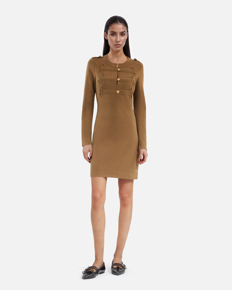 The Kooples MUJER KAKI vestido corto estilo oficial en punto caqui
