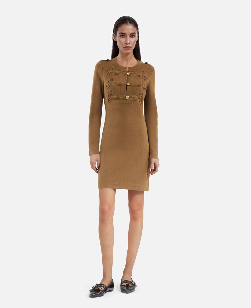 The Kooples WOMEN KAKI officer-style short dress in khaki knit
