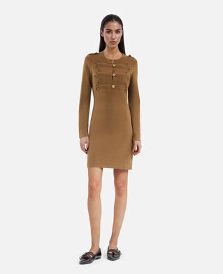 The Kooples WOMEN KAKI officer-style short dress in khaki knit