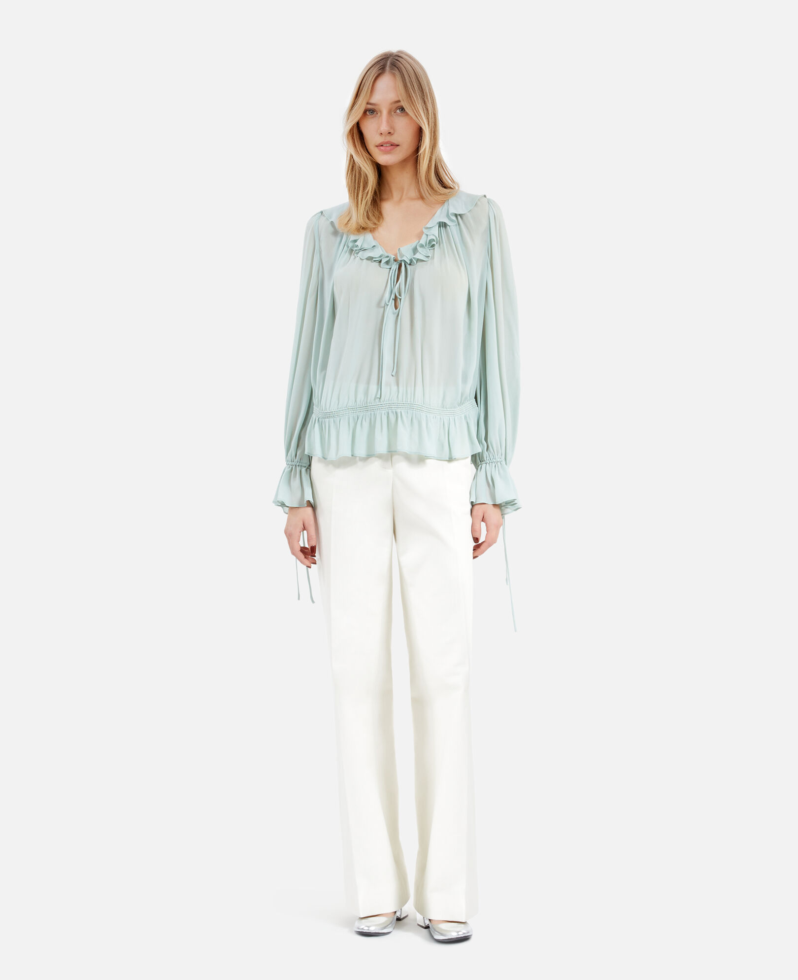 The Kooples WOMEN BLUE/GREEN blue ruffled top