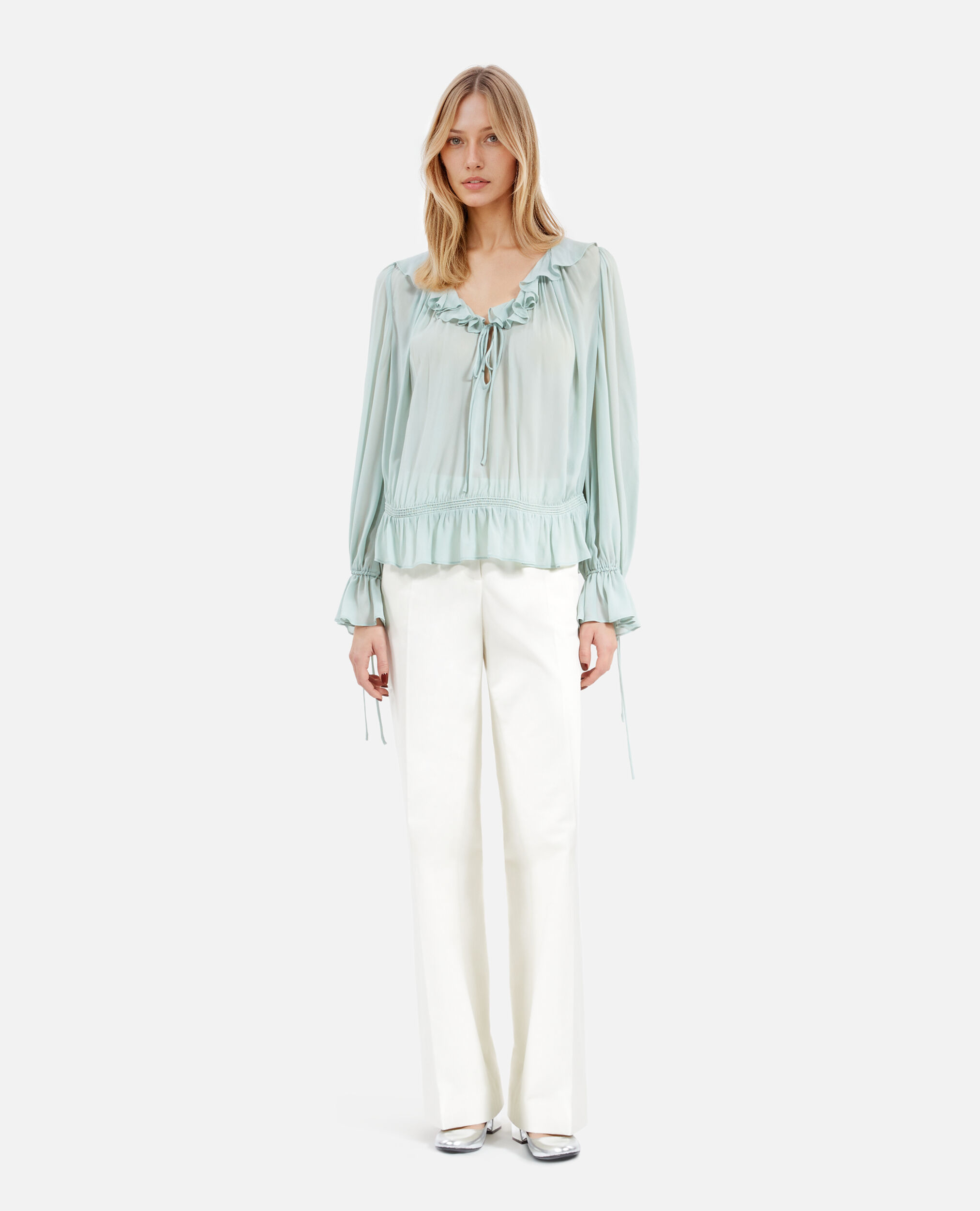 Blue ruffled top, BLUE/GREEN, hi-res image number null