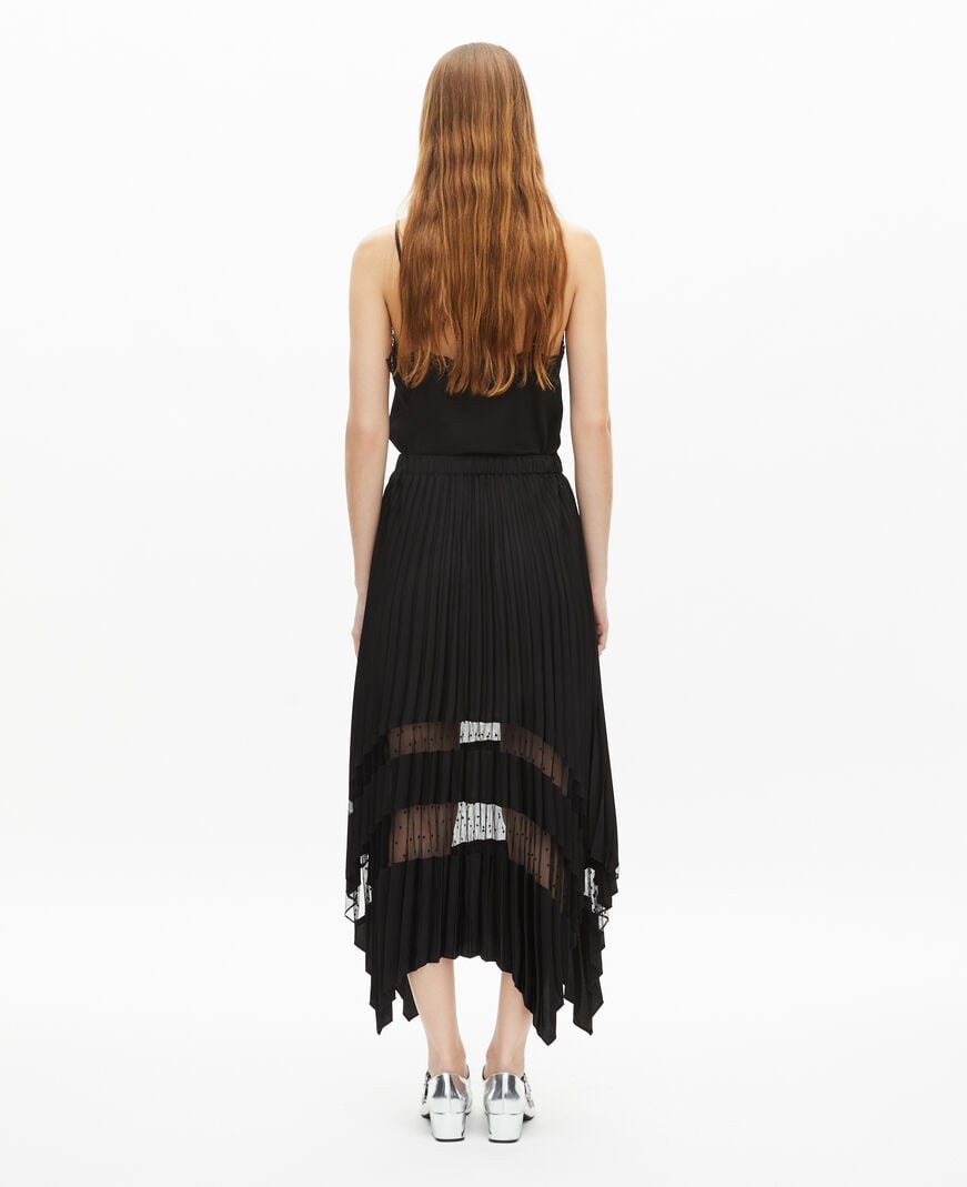 The Kooples FEMME BLACK jupe longue plissée avec dentelle noire