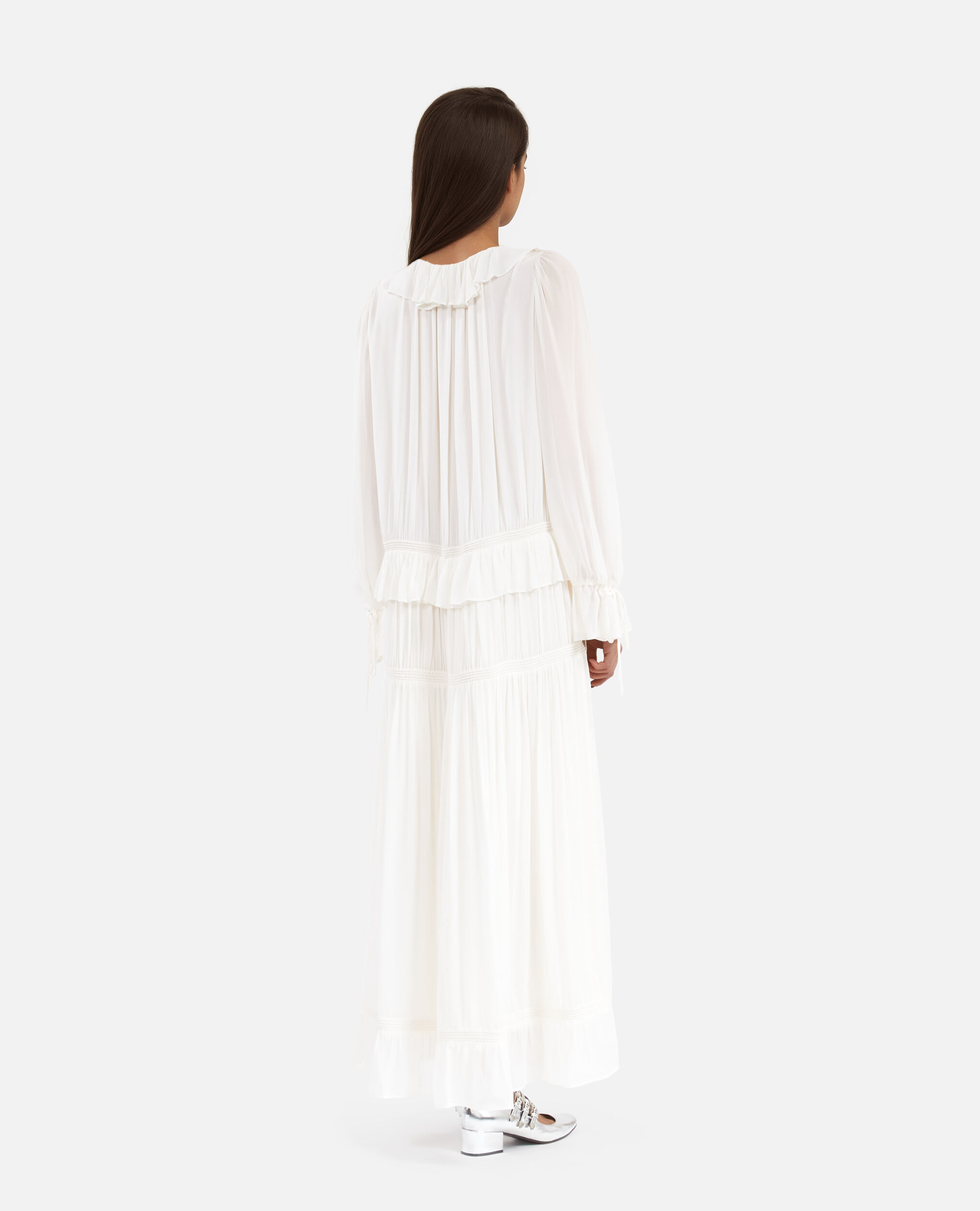 Pussy bow collar ecru dress, ECRU, hi-res image number null