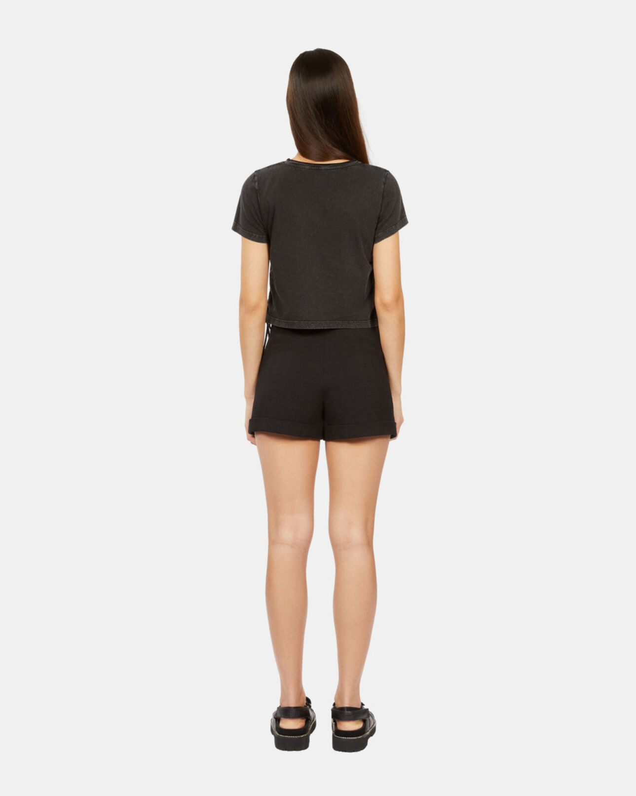 The Kooples WOMEN BLACK WASHED black t-shirt with lacing