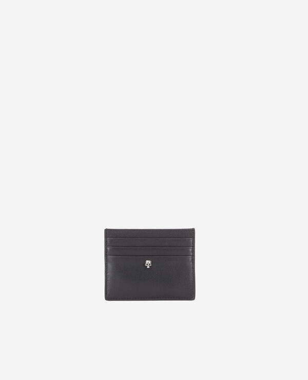 porte cartes en cuir noir avec tête de mort