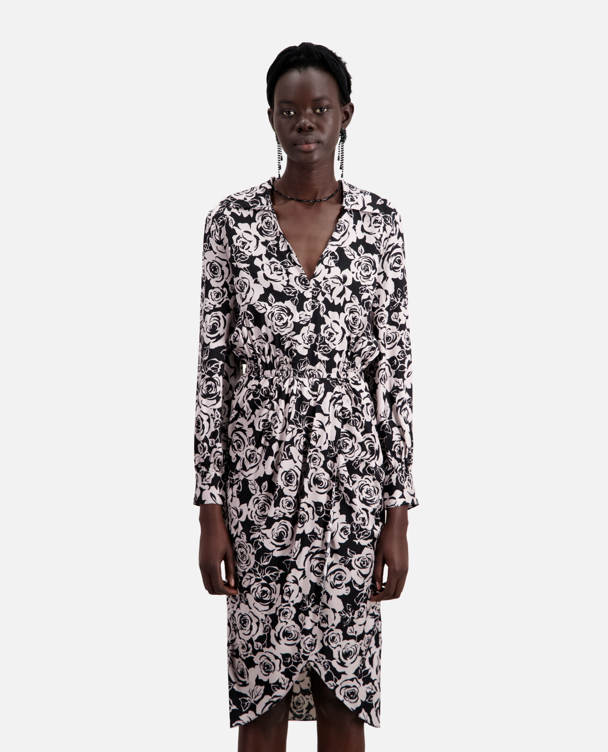 Printed midi dress, BLACK / PINK, hi-res image number null