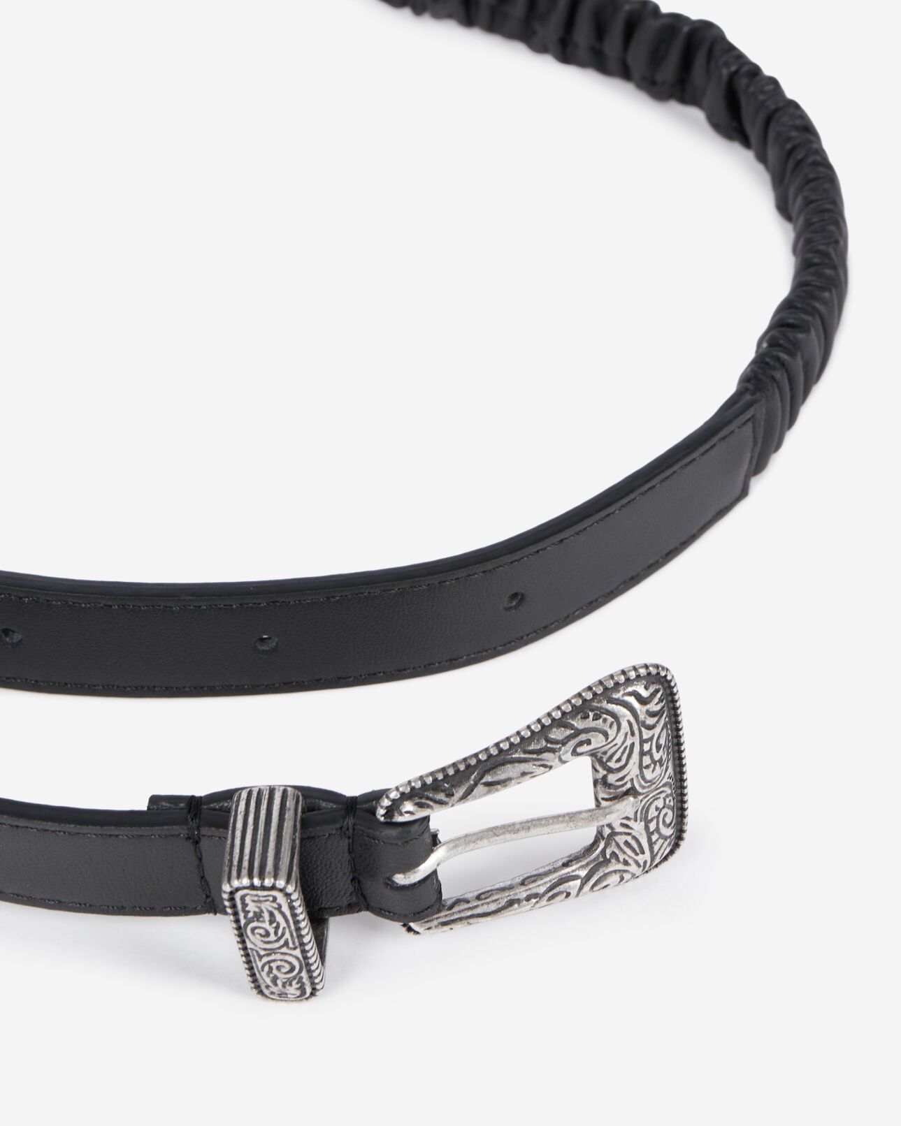 The Kooples MUJER BLACK cinturón fino de piel fruncido negro