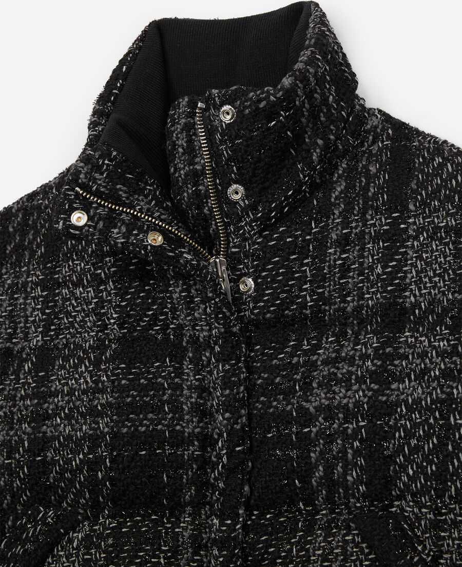 schwarz-graue daunenjacke aus tweed