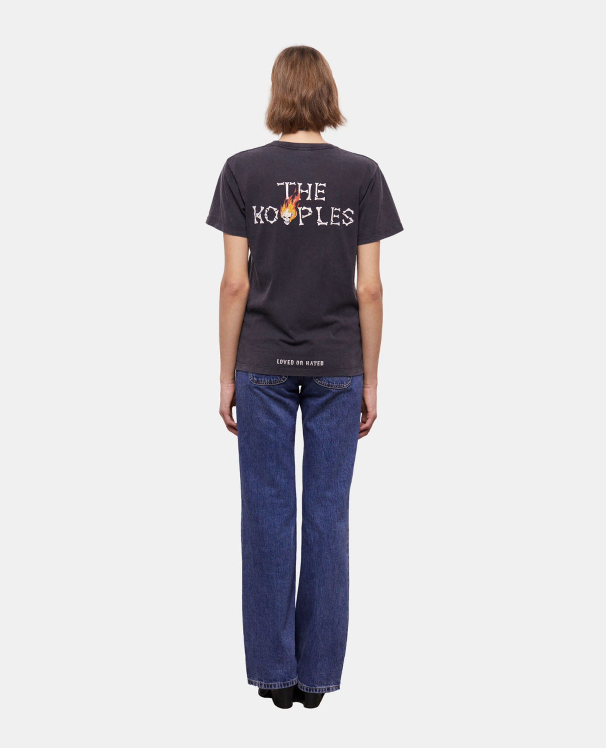 T-shirt Femme noir sérigraphié Skull on fire, BLACK WASHED, hi-res image number null