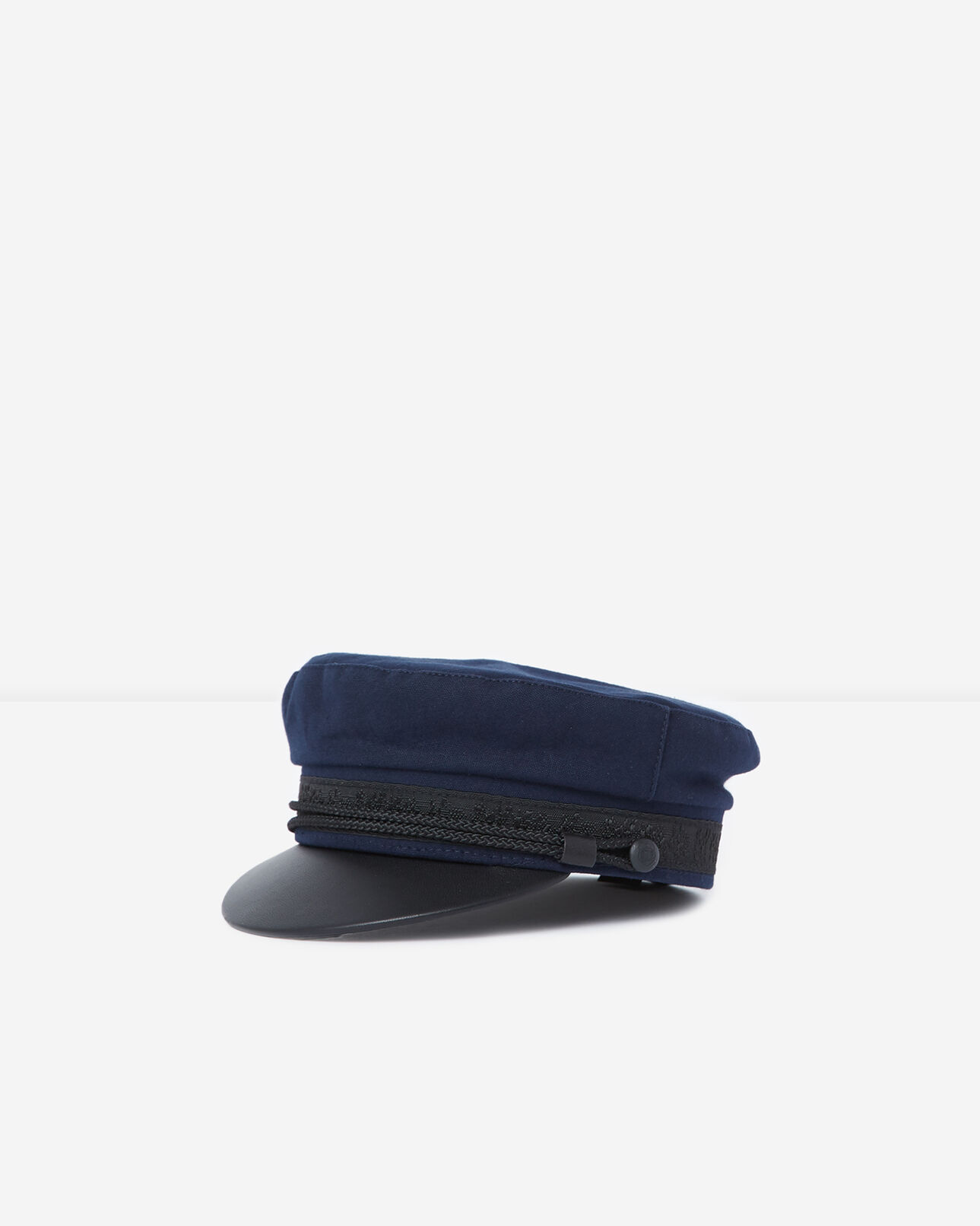 The Kooples FEMME NAVY casquette luxe bleue à visière en cuir noir