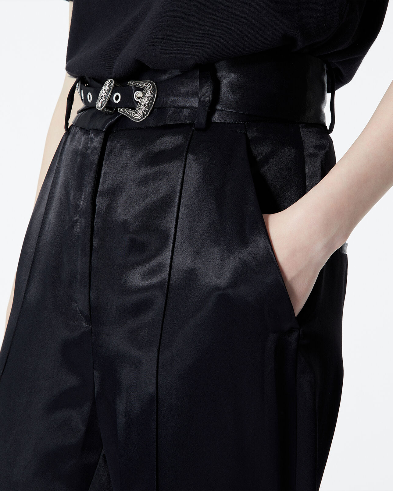 The Kooples WOMEN BLACK fitted black satin pants