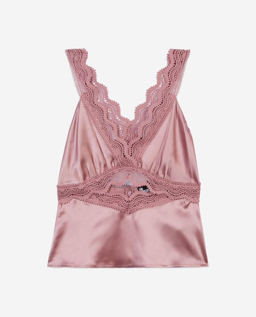 The Kooples FEMME PINK WOOD top en soie avec guipure lilas