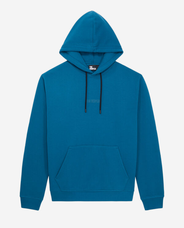 men's blue hoodie with logo