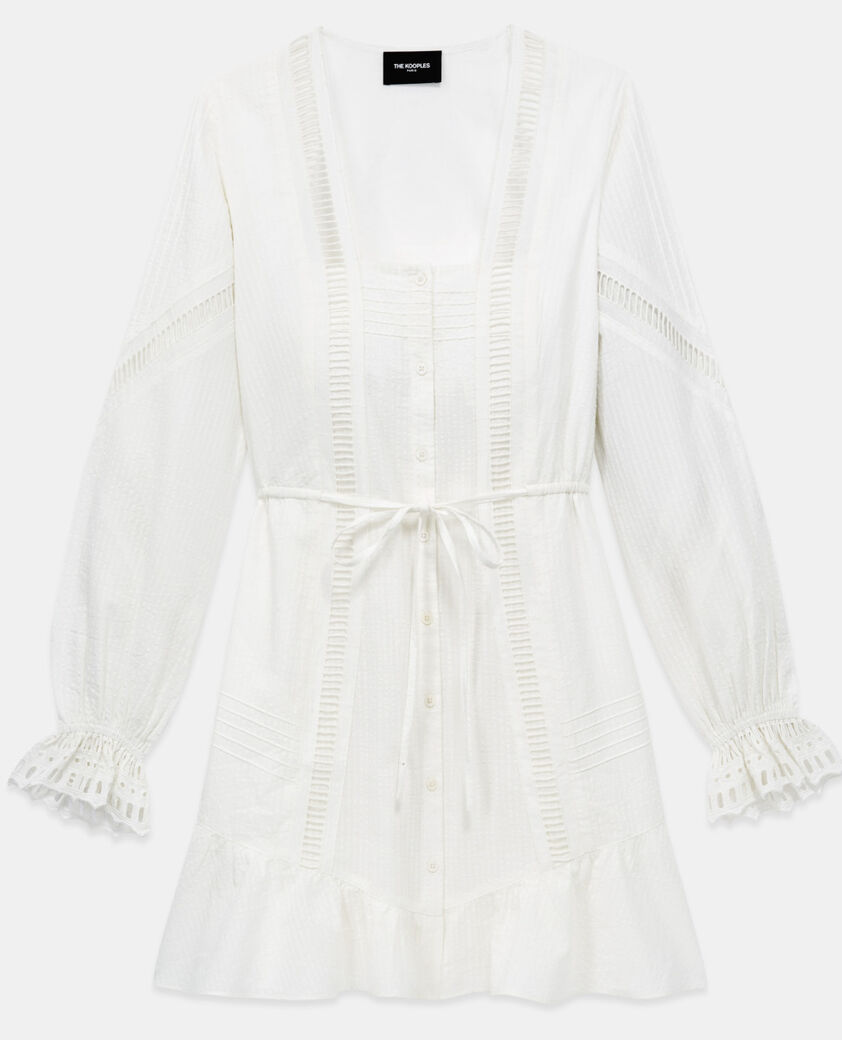 The Kooples WOMEN OFF WHITE short white light dress with embroidery