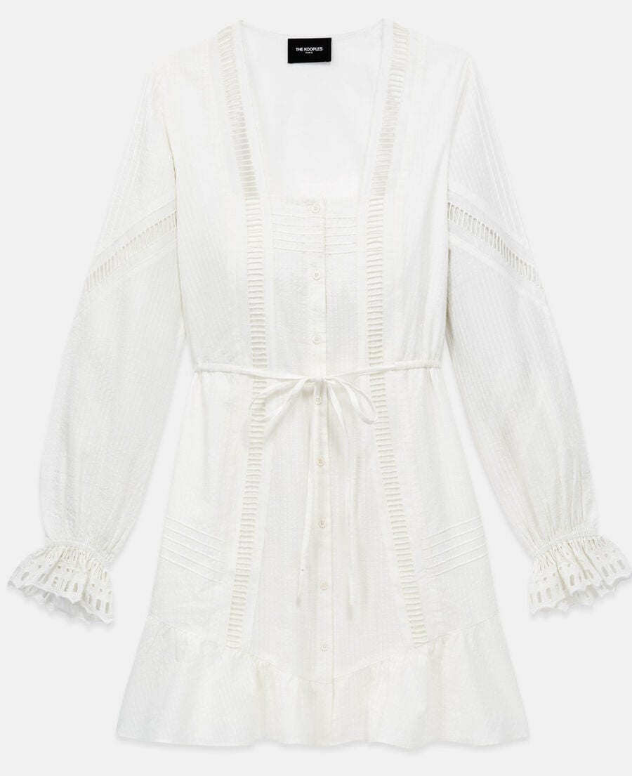 The Kooples WOMEN OFF WHITE short white light dress with embroidery
