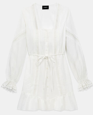 The Kooples WOMEN OFF WHITE short white light dress with embroidery