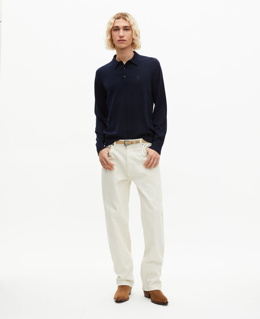 The Kooples HOMME NAVY pull col polo en laine mérinos marine