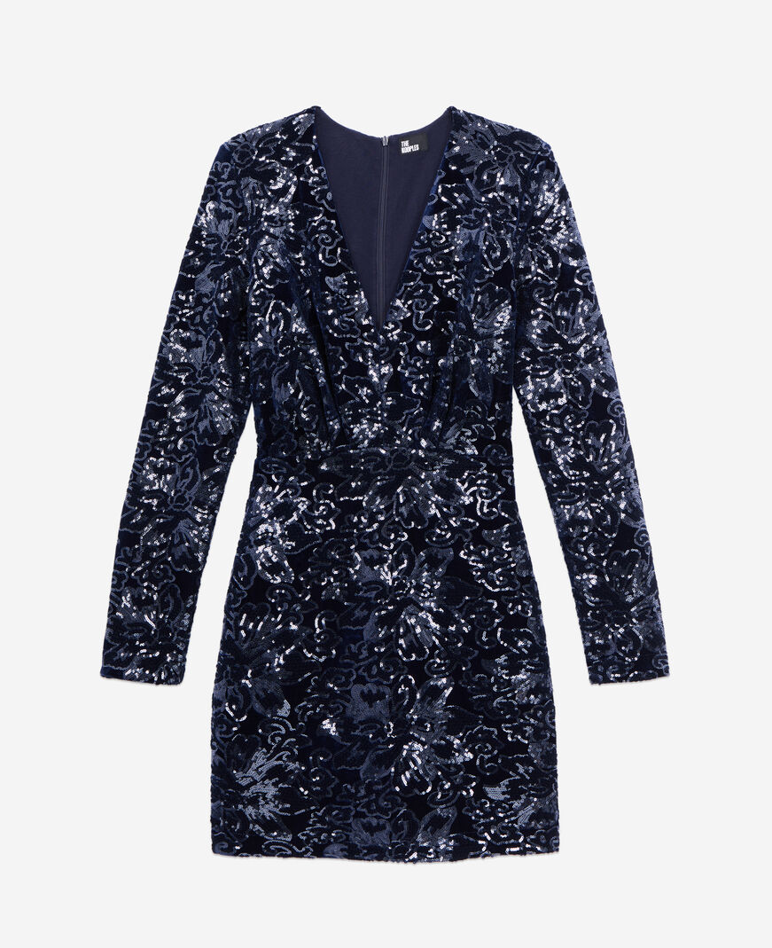 The Kooples F NAVY short navy blue velvet dress with sequins