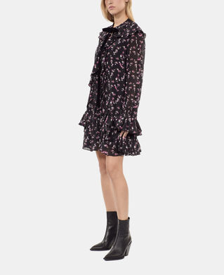 The Kooples FEMME BLACK robe courte &agrave; volants imprim&eacute; fleuri