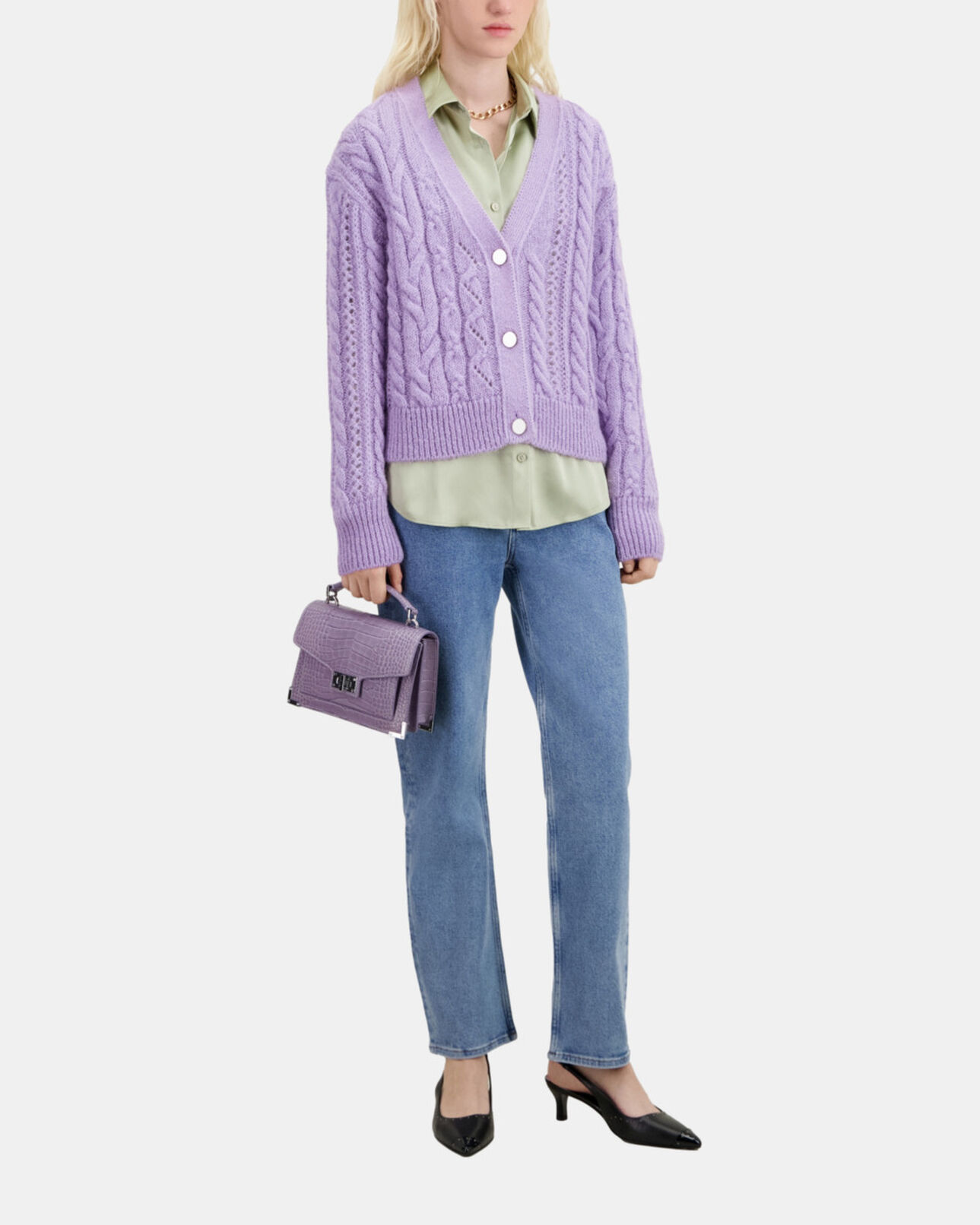 The Kooples MUJER VIOLET cárdigan malva mezcla lana punto ochos