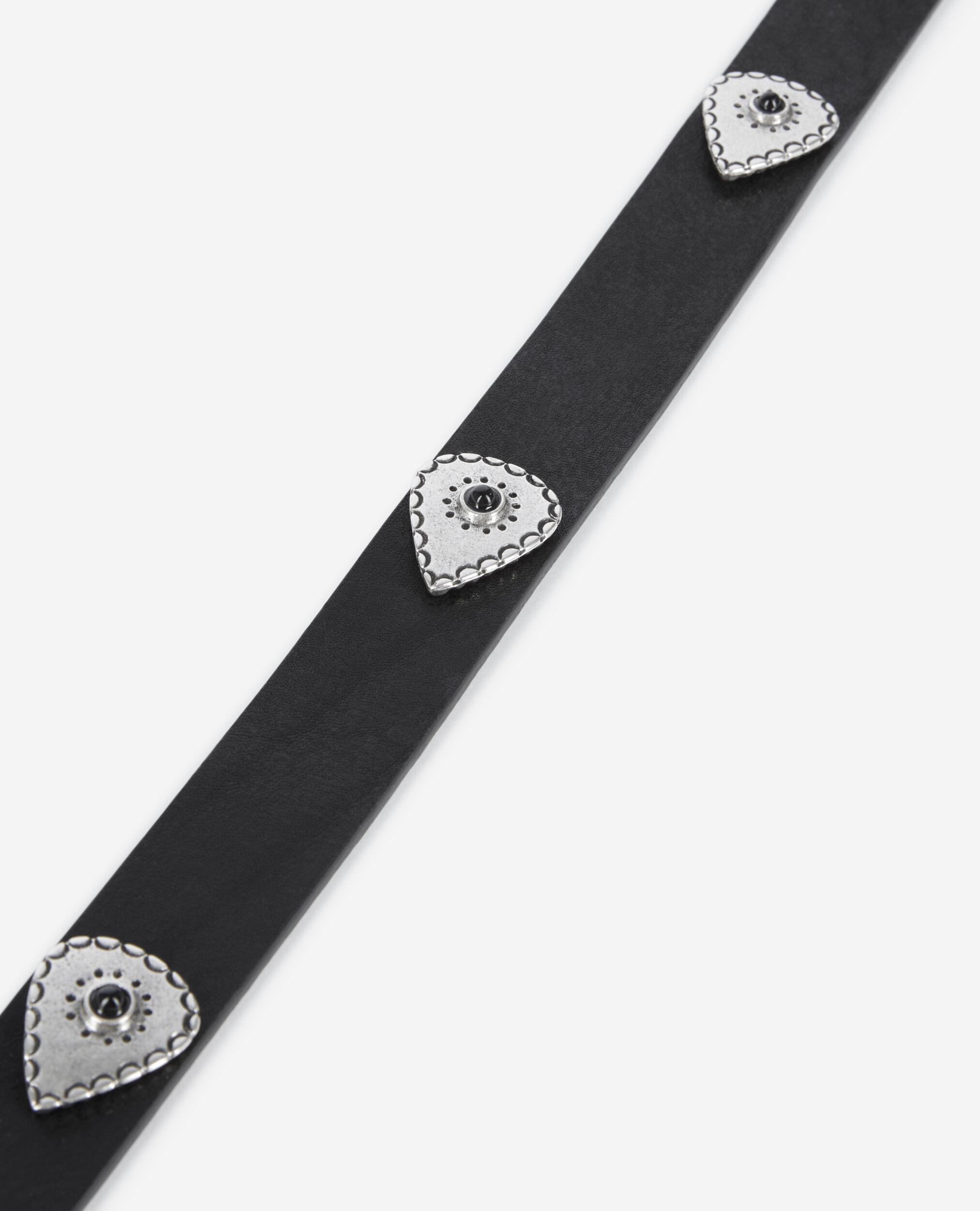 Thin black leather belt with rivets, BLACK, hi-res image number null