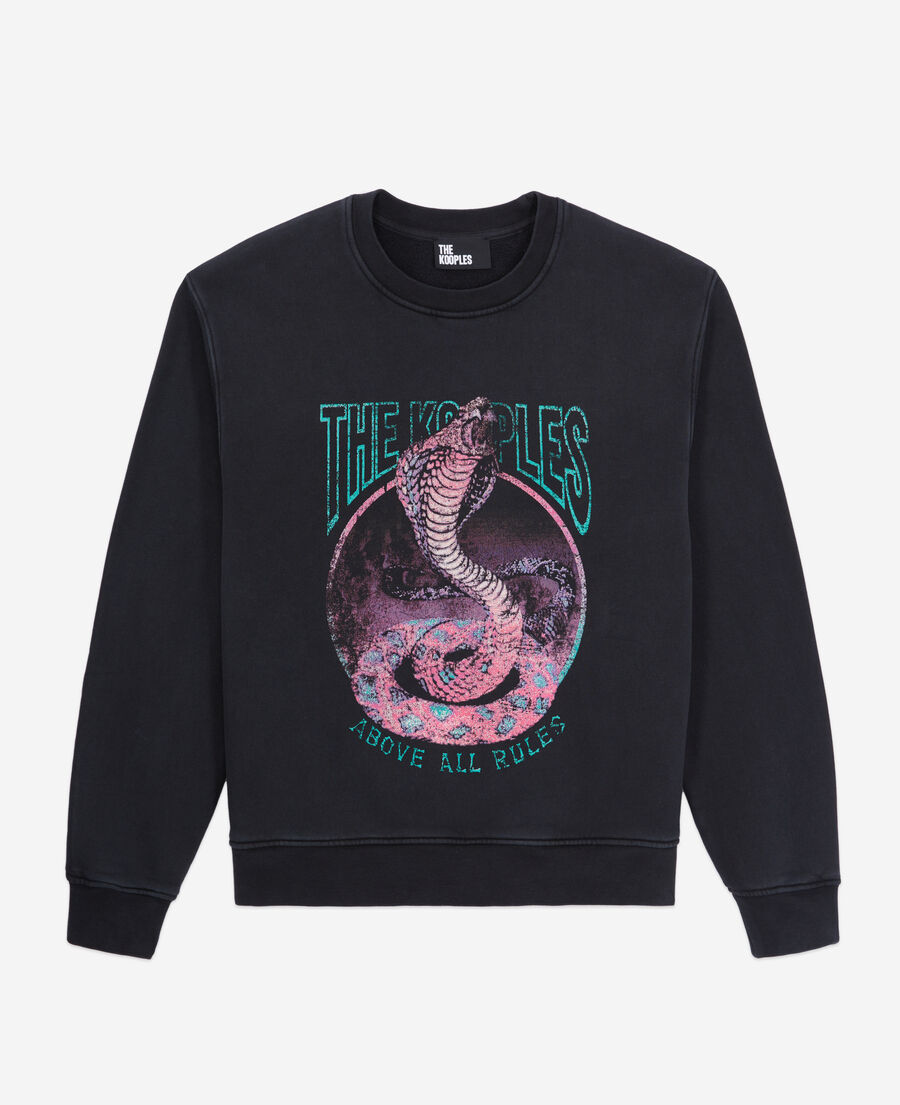 더 쿠플스 The Kooples Sweatshirt noir avec serigraphie Cobra,BLACK WASHED