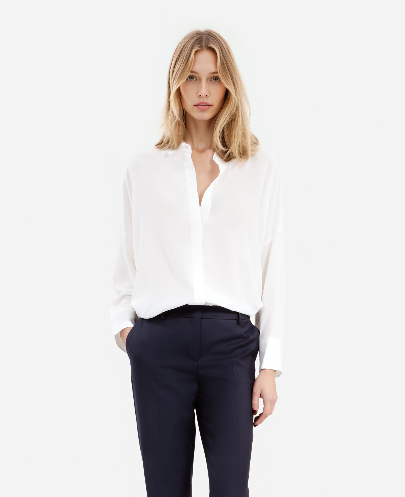 The Kooples MUJER WHITE camisa blanca amplia seda desgastada