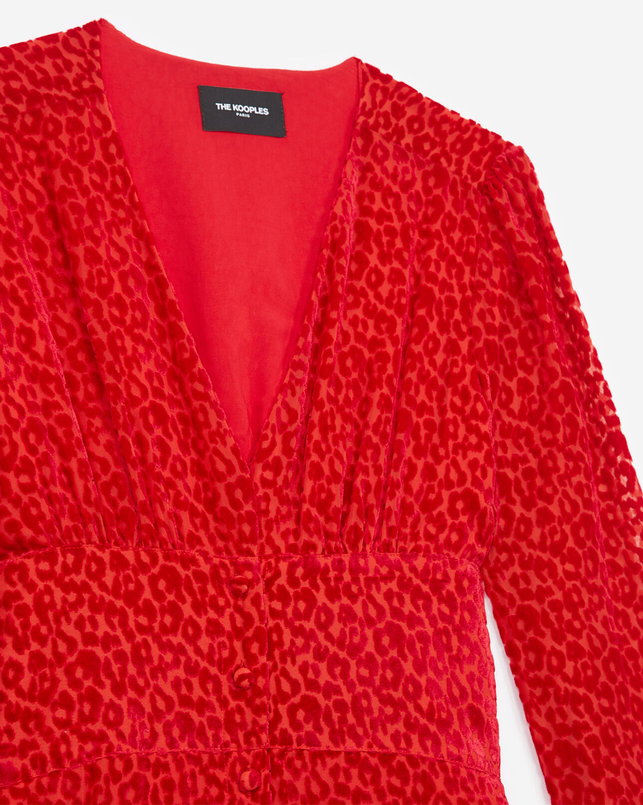 The Kooples FEMME RED robe courte rouge boutonnée smock au dos
