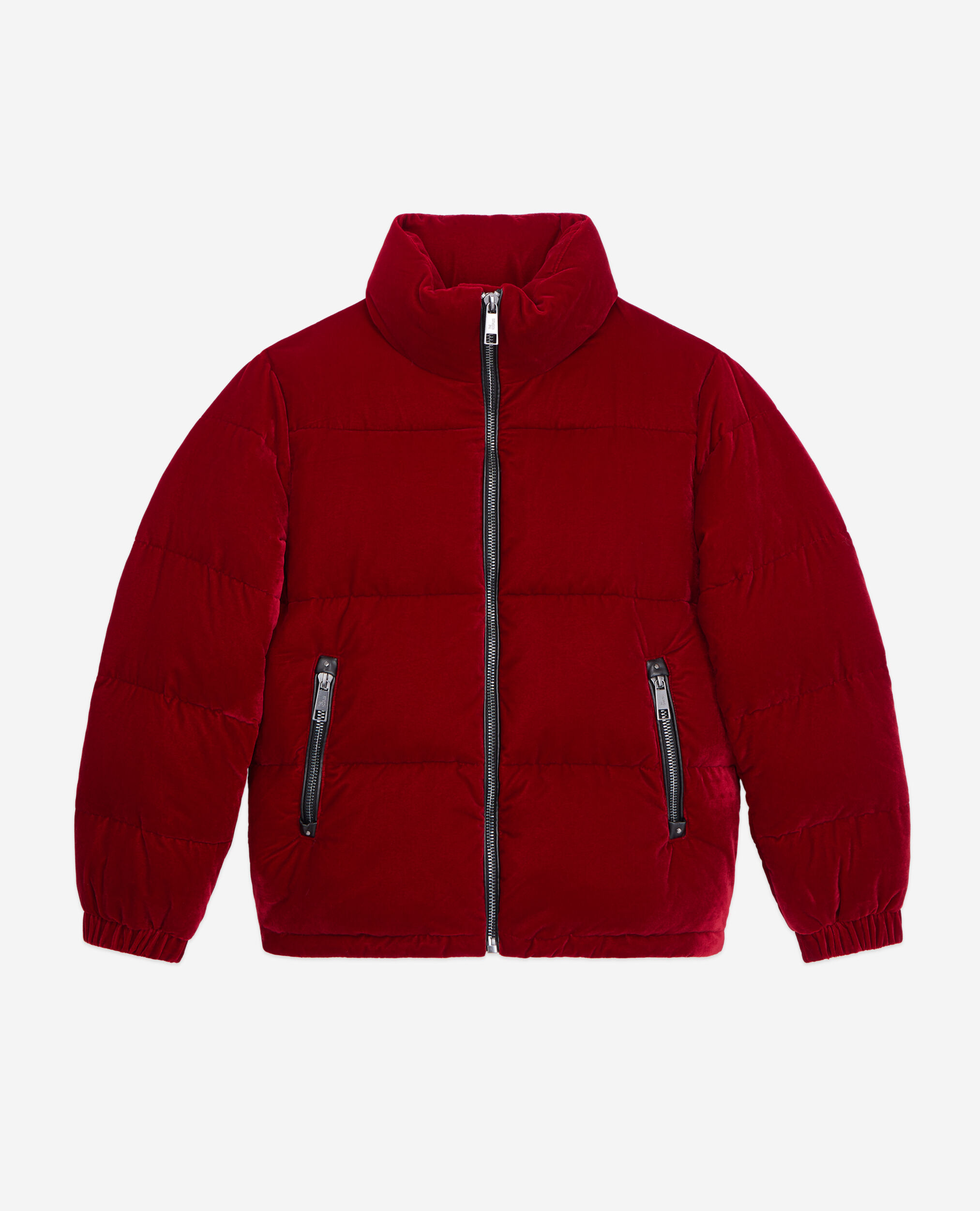 Burgundy velvet puffer jacket