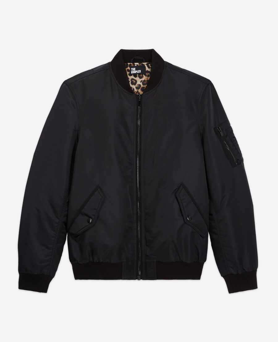 Black bomber jacket with leopard lining | The Kooples - US