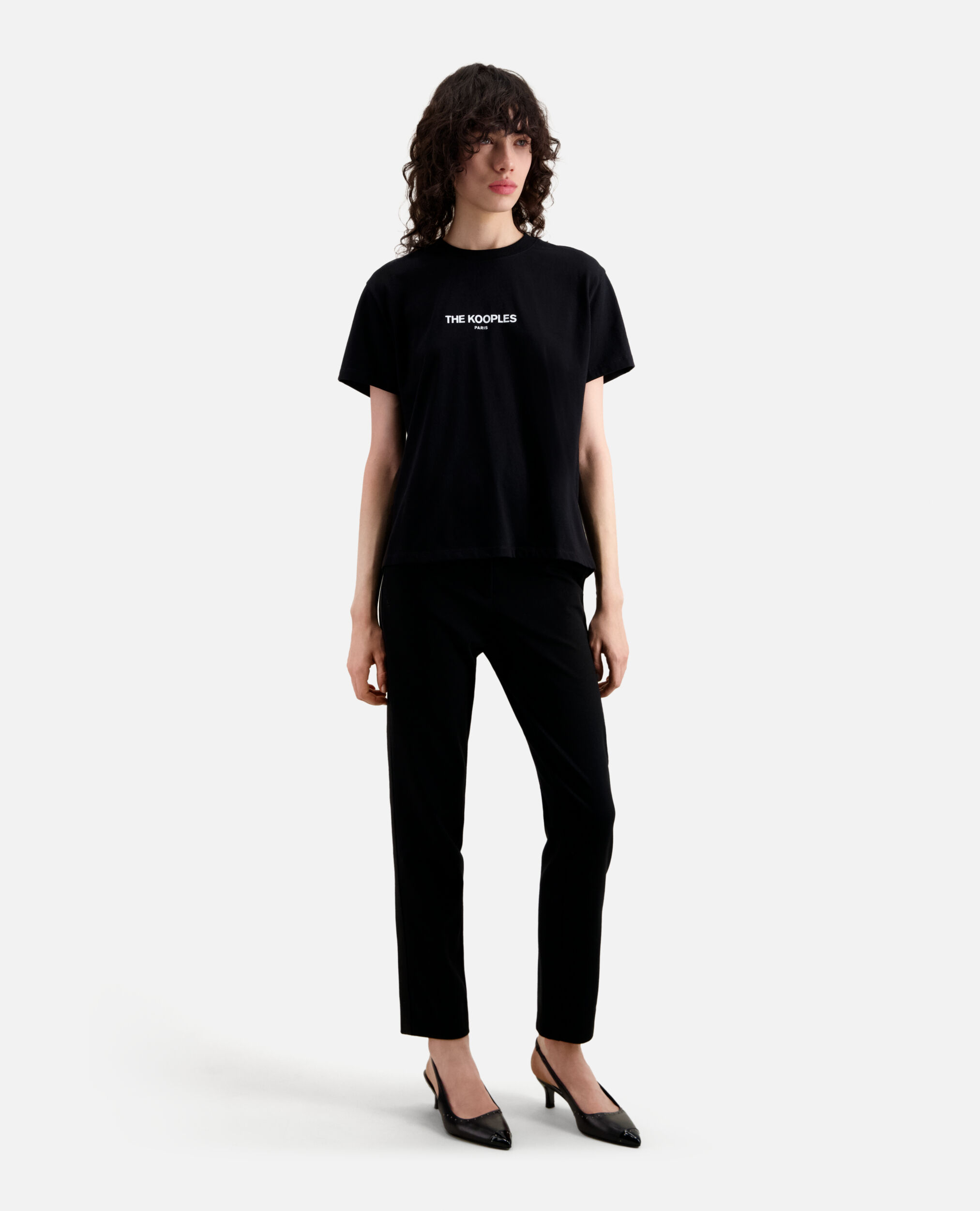 Black cotton T-shirt with printed logo, BLACK, hi-res image number null