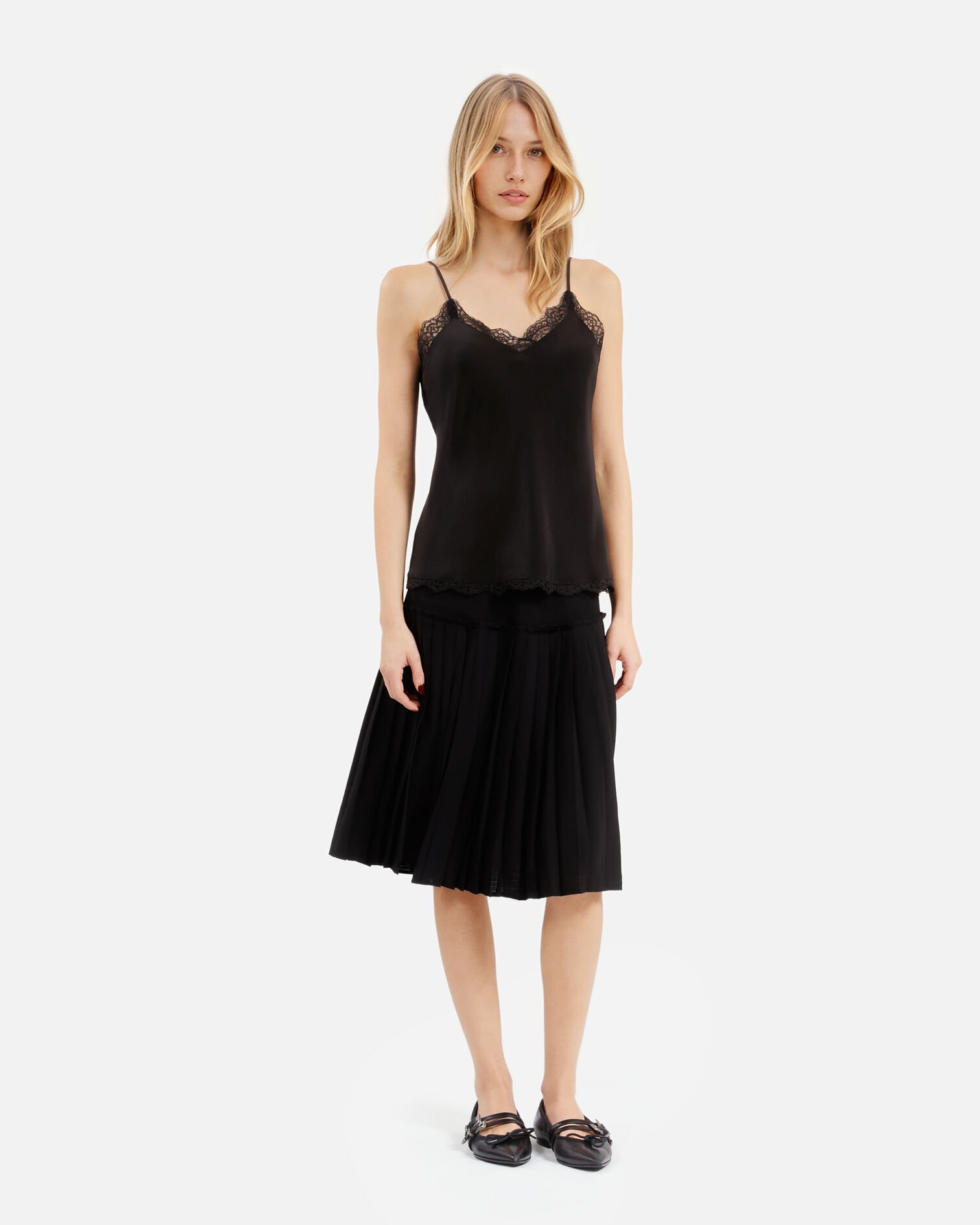 Black silk camisole, BLACK, hi-res image number null