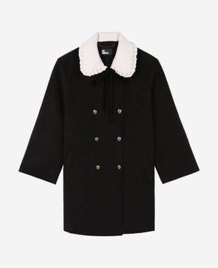 The Kooples WOMEN BLACK double-faced coat in black wool blend