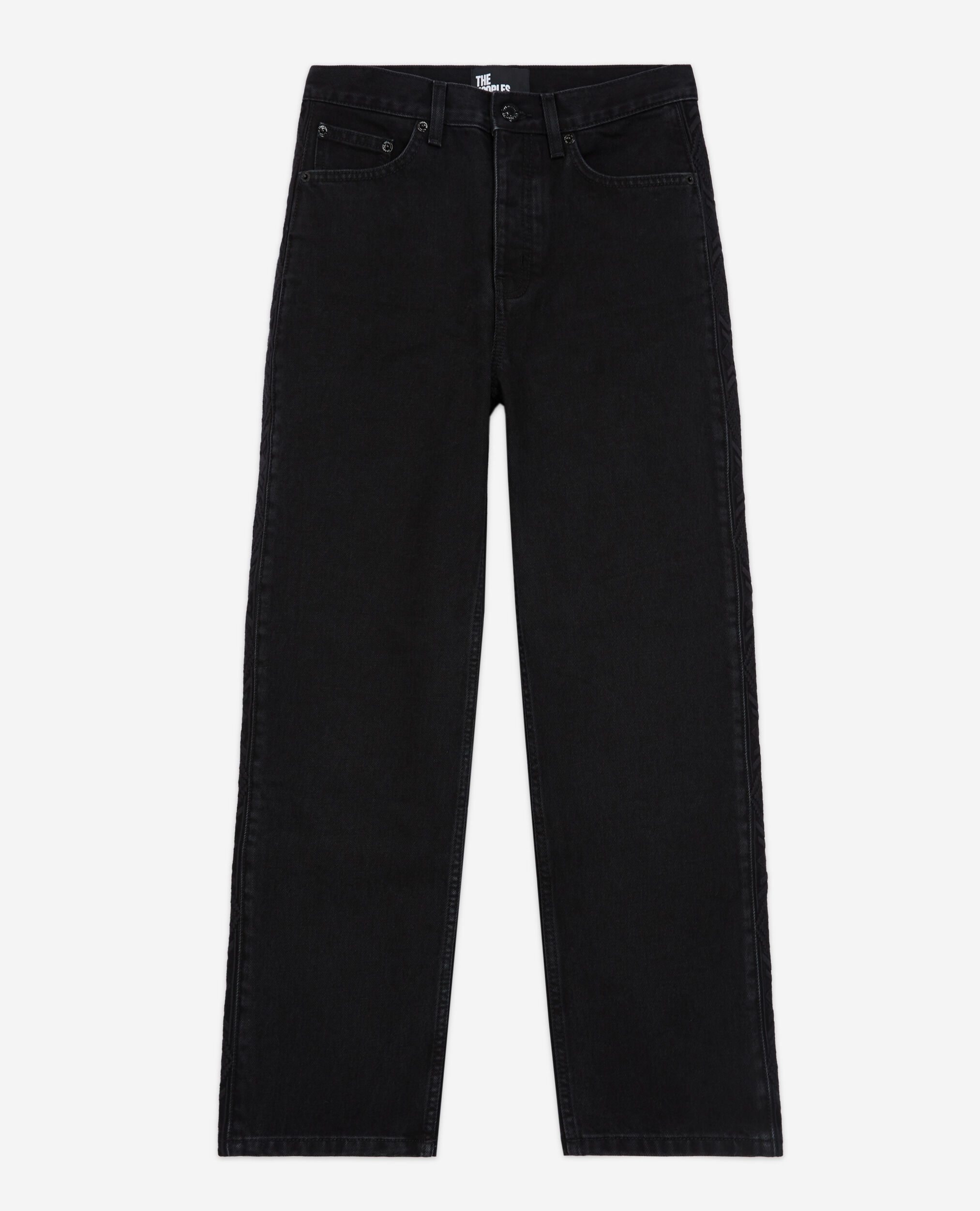 Straight-cut jeans with black embroidery, BLACK WASHED, hi-res image number null