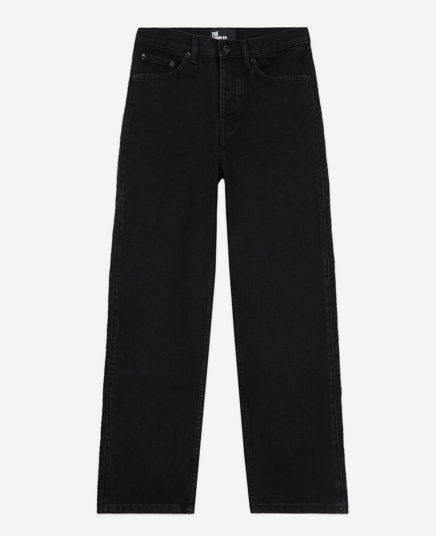 straight-cut jeans with black embroidery