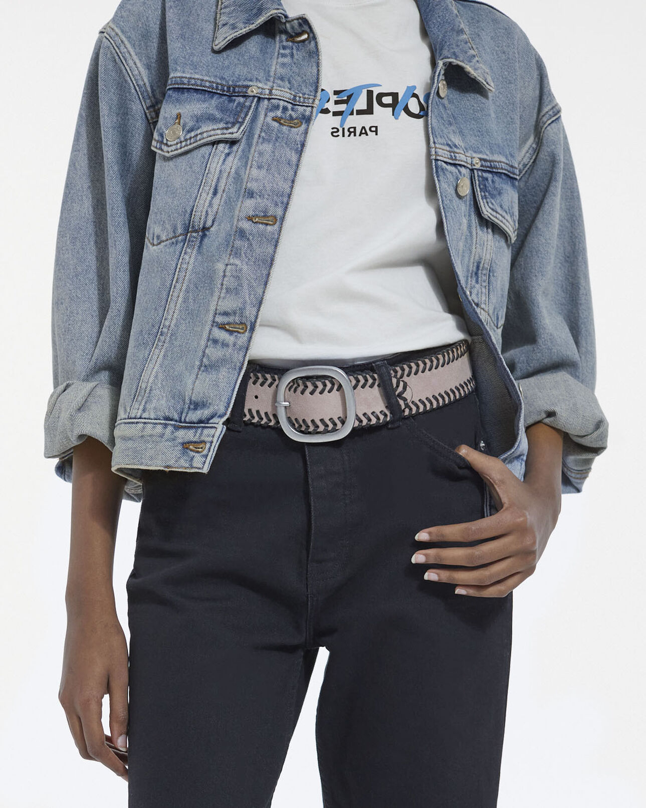 The Kooples FEMME PINK ceinture en cuir rose haute finition suédée